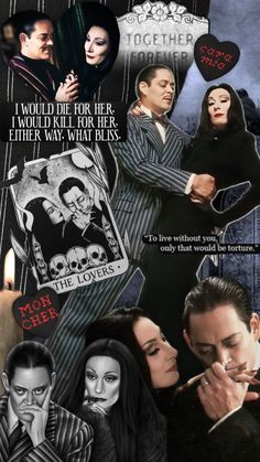 a collage of the addams and their love for each other, including an advert