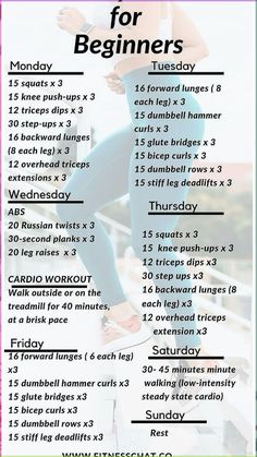 a workout schedule for beginners is shown in the middle of a poster with instructions on how to do it