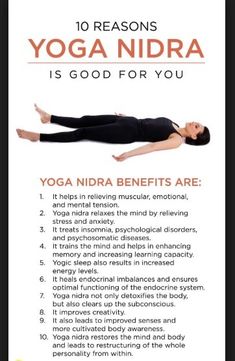 a woman doing yoga poses with the words yoga nidra is good for you