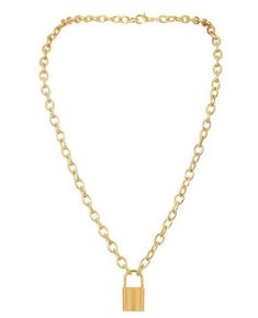 Express yourself with your wardrobe! This chunky padlock chain necklace is perfect for adding a little edginess to any outfit. It makes an intimate and personal gift for someone you're close with and is also a fantastic way to treat yourself to something new. It's made of beautifully gold-plated stainless steel, ensuring that it is strong and will be long lasting. It's a gorgeous piece that mixes well with any style! DESCRIPTION This chunky chain and padlock necklace from ADMK Jewelry let's you Everything I Own, Padlock Necklace, Treat Yourself, Gold And Silver, Something New, Personalized Gifts, Chain Necklace, Gold Necklace, Gold Plate