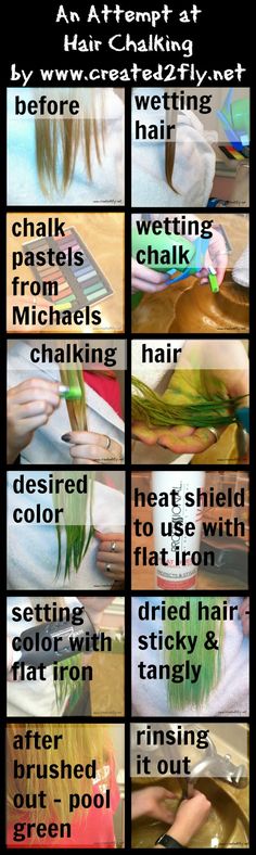 Pinstrosity: 10 (or more) Thoughts on Hair Chalking Diy Hair Chalk, Dye Hair, Hair Diy, Crazy Hair Days, Braided Hair