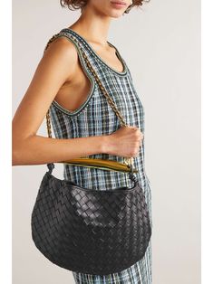 Elegant Gold Shoulder Bag With Intrecciato Weave, Designer Woven Leather Shoulder Bag For Evening, Elegant Gold Shoulder Bag With Woven Leather, Elegant Black Intrecciato Weave Shoulder Bag, Evening Woven Leather Shoulder Bag, Net A Porter, Women Collection, Bottega Veneta, Leather Shoulder Bag