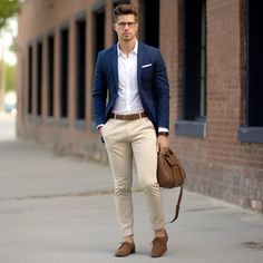 Men's Blazer Outfit Casual, Blazer With Chinos Men, Mens Blazer Outfit Casual, Blazer Combinations For Men, Men’s Chinos Outfits, Beige Chinos Men Outfits, Cream Blazer Outfit Men, Grwm Men, Casual Blazer Outfits Men