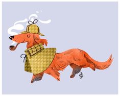 a drawing of a dog with a hat and scarf on it's back flying through the air