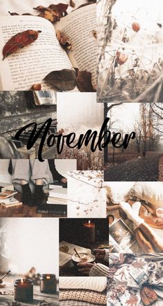 a collage of photos with the words november written in black on top of them