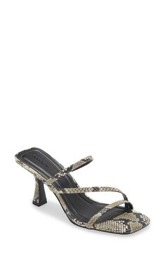 Hit the town in this sandal adorned in slender straps and completed by a modern square toe. 3" heel (size 8.5) Synthetic upper and lining/rubber sole Imported White Snake, Modern Square, Sandal Women, Snake Print, Black Sandals, Women's Shoes Sandals, Rubber Sole, Womens Sandals, Shoes Sandals