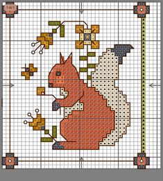 a cross - stitch pattern with a squirrel on it's back and an arrow in the center