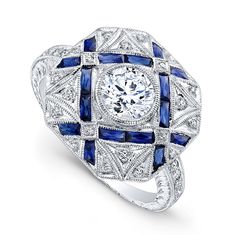 a diamond and blue sapphire ring