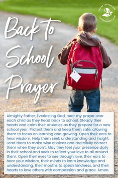 the back to school prayer with a child in a red backpack walking down a path