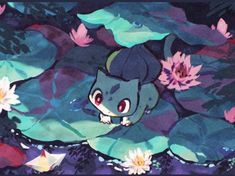 an image of a cartoon character surrounded by water lilies