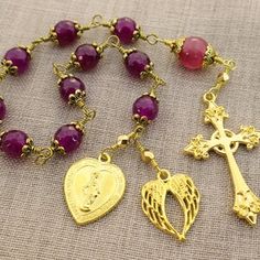 Golden rosary with purple jade Purple Jade, Our Lady, Jade, Handmade Gift, Beads