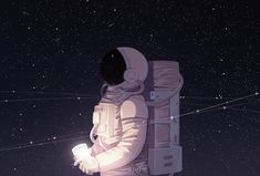 an astronaut standing in front of the stars