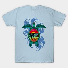 Sea turtle with a tropical beach scene design. -- Choose from our vast selection of Crewneck and V-Neck T-Shirts to match with your favorite design to make the perfect graphic T-Shirt. Pick your favorite: Classic, Boxy, Tri-Blend, V-Neck, or Premium. Customize your color! For men and women. Blue Beach T-shirt With Front Print, Tropical Graphic Print T-shirt For Beach, Multicolor Hawaiian T-shirt For Beach Season, Blue T-shirt With Front Print For Beach, Blue Hawaiian T-shirt For Beach, Blue Tropical Graphic Print T-shirt, Tropical Graphic Print T-shirt For Vacation, Multicolor Hawaiian Graphic Print T-shirt, Hawaiian Tropical Print T-shirt For Beach Season