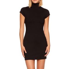 Susana Monaco Mock Neck Open Back Mini Dress - Black Chic Short Sleeve Bodycon Dress, Flirty Solid Color Mini Dress For Going Out, Flirty Solid Mini Dress For Going Out, Solid Short Sleeve Bodycon Dress For Night Out, Short Sleeve Bodycon Dress For Night Out, Solid Color Short Sleeve Bodycon Dress For Night Out, Sleek Solid Color Mini Dress, Short Sleeve Stretch Bodycon Club Dress, Short Sleeve Stretch Bodycon Dress For Club