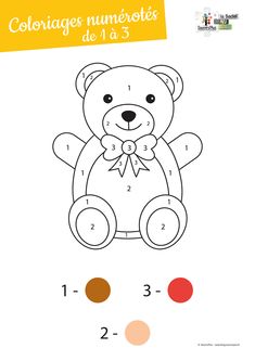 a teddy bear is shown with numbers to be colored in the same color as it appears