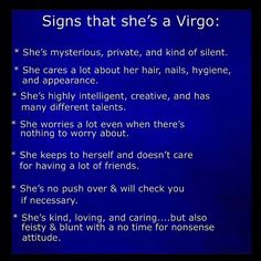 a blue screen with the words signs that she's a virgo