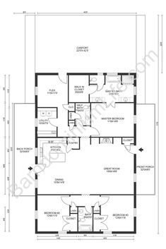 the floor plan for a two story house with three bedroom and an attached garage area