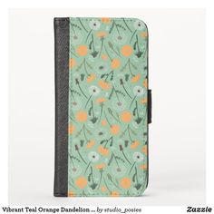 an orange and green flower pattern wallet case for the iphone 6g / 4s