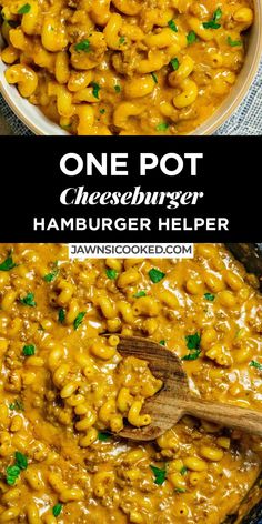 one pot cheeseburger hamburger helper in a skillet