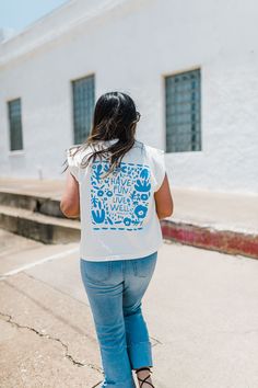 the design: front left: have fun live well; back: have fun live well with botanicals the color: cream tee with periwinkle ink the fit: boxy, slightly cropped Kathryn is wearing a M. about: 6 oz./yd², 100% cotton, garment-dyed, 18 singles garment-dyed for that vintage, faded look and almost no shrinkage at home boxy fit, slightly cropped wide rib collar taped neck and shoulders for comfort and durability structured shoulders care: wash with like colors Christian Graphic Design, Muscle Tee, Wardrobe Style, Muscle Tees, Living Well, Design Inspo, Have Fun, At Home, Graphic Design