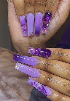 Length Nails, Future Nails, Purple Acrylic Nails, Nail Decor, Long Acrylic Nail Designs, Purple Acrylic, Purple Nail, Coffin Shape, Short Square Acrylic Nails