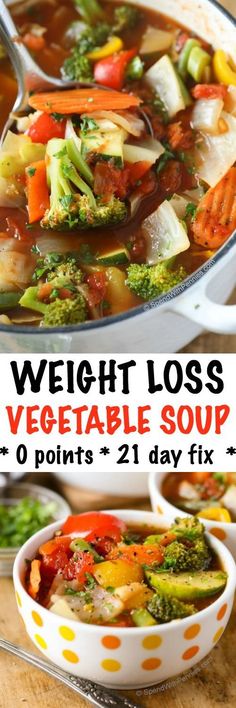 This Weight Loss Vegetable Soup Recipe is one of our favorites! Completely loaded with veggies and flavor and naturally low in fat and calories it's the perfect lunch, snack or starter! 0 Weight Watchers points and 21 day fix approved. Vegetable Soup Recipe, Resep Diet, Daniel Fast, Vegetable Soup Recipes, Perfect Lunch, 21 Day Fix, Lunch Snacks, Vegetable Soup