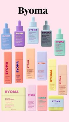 many different types of hair care products on a pink background with the words byoma