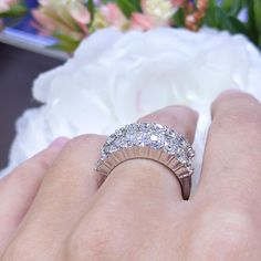 This gorgeous band features 1.78 CT of baguette shaped and 1.80 CT of round diamonds, H color SI clarity, set in 14K white gold setting. Carat Range 3.5+ Clarity SI Color H Cut Bagutte, Round GemStone Diamond - April Gender Female Material 14k White Gold Shop Prong, Rings, Anniversary, Diamond, Bands, Fashion Moissanite Ring With Baguette Diamonds, Luxury Silver Diamond Ring With Baguette Diamonds, Baguette Cut Moissanite Diamond Ring, Silver Platinum Diamond Ring With Baguette Diamonds, Radiant Cut Baguette Diamond Ring In Diamond White, Diamond White Wedding Rings With Baguette Diamonds, Silver Princess Cut Diamond Ring With Baguette Diamonds, Luxury Moissanite Diamond Ring With Baguette Cut, Luxury Moissanite Diamond Ring Baguette Cut