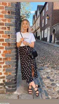 TOP 25 BEST EUROPEAN SUMMER OUTFITS - MUST TRY EURO SUMMER OUTFITS 2024 52 Casual Midi Dress Outfit Summer, Christian Casual Outfits, Plus Size Weekend Outfit, Polka Dot Midi Skirt Outfit, Dots Skirt Outfit, Graduation Attendee Outfit, Polka Dot Skirt Outfit, European Summer Outfits, Casual Day Outfits