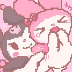 an image of a pixelated cat with pink and white fur on it's head