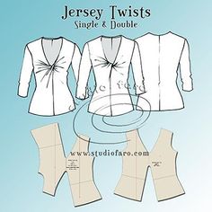 the sewing pattern for jersey twisters is shown in three different sizes and colors, including white