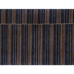 a blue and brown rug with vertical stripes on it's side, in the shape of a rectangle