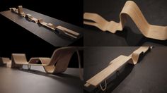 three different views of a wooden object