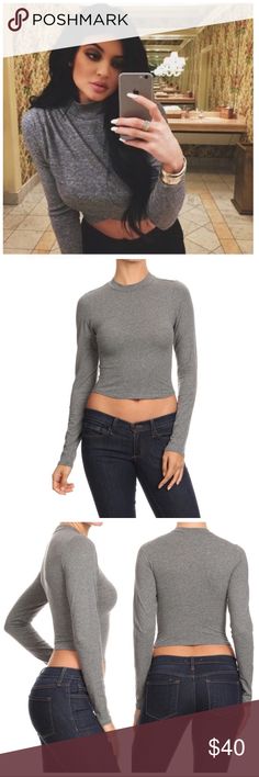 Cropped long sleeve top Brand NWT Scooped Neck Grey Crop Top 95% cotton 5% spandex so soft and form fitting Sugar Punch Couture Tops Crop Tops Stretch Elastane Cropped Tops, Stretch Elastane Long Sleeve Top For Fall, Trendy Fitted Gray Crop Top, Trendy Stretch Long Sleeve Top In Elastane, Trendy Stretch Long Sleeve Top, Trendy Stretch Elastane Long Sleeve Top, Stretch Cropped Versatile Tops, Stretch Cropped Top Versatile Style, Stretch Basic Long Sleeve Top For Spring