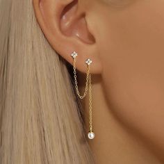 Add a touch of elegance with these Tassel Pearl Chain Earrings featuring AAAAA zirconia studs. These unique earrings combine the sophistication of pearls with the sparkle of high-quality zirconia, making them perfect for formal or casual wear. The delicate chain connects the stud to a dangling pearl, creating a modern yet timeless look. Ideal for lovers of minimalist and chic jewelry, these earrings are hypoallergenic and crafted from premium sterling silver, ensuring durability and long-lasting Dangly Earrings Aesthetic, Curated Ear, Earrings Chain, Earrings Aesthetic, Look Formal, Long Tassel Earrings, M F, Delicate Chain, Ear Rings