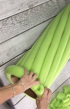 You've never seen a Dollar Store pool noodle look… Pool Noodle Crafts, Pool Noodle, Stone Columns, Cabinets Diy, Pool Noodles, Summer Pool, Cardboard Furniture, Diy Cardboard, Storage Diy