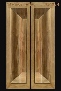 two wooden doors with the words kawaw wa on each side and an image of bamboo