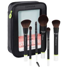 What it is: A starter set that includes six must-have eye and face brushes for beginners to the makeup crazed.What Else You Need to Know: The SEPHORA COLLECTION Starter Brush Set is your go-to set for seamless application of your everyday face and eye makeup products in just one swipe. It contains everything you need for complexion and eye-look perfection, including two ultimate multitasking brushes designed to be used with any texture to create a quick and flawless makeup look in half the time, Sephora Brush Set, Flawless Makeup Look, Eye Makeup Products, Sephora Brushes, Face Brush Set, Face Brushes, Beauty Brushes, Brow Brush, Black Makeup