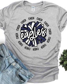 Introducing the Eagles Cheer DTF Transfer, perfect for any fan looking for a unique and high-quality design for their t-shirt! Rely on Rustic Grace, the #1 online store for heat transfer designs and vinyl transfers, to deliver a product that will exceed your expectations. Our DTF transfer process ensures that the full-color design is vibrant and long-lasting, without cracking or fading over time. Made with only the highest quality materials, these transfers are guaranteed to look great on any t- Mint Tee, Cheer Pom Poms, Heat Transfer Design, The Eagles, Vinyl Transfer, Blue White And Black, Purple Glitter, Blue Glitter, Unisex Tshirt