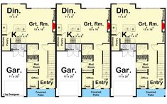 the floor plan for three story townhouses with two car garages and one bedroom