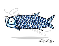 a drawing of a fish with blue scales