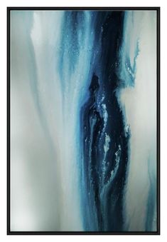 an abstract painting with blue and white colors