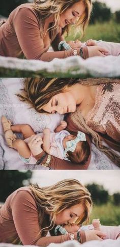 two pictures of a woman holding a baby