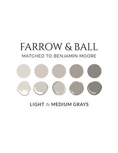 the color scheme for farrow and ball's new grays, which are available in