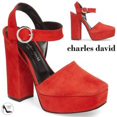 Charles David Roan Women’s Suede Leather Platform Sandals Block Heel Pumps Summer Ankle Strap Heels Luxury Dress Shoes Size 41 (Us 10-10.5) New In Box A Soaring Block Heel Elevates The Clean, Simple Silhouette Of A Square-Toed Platform Sandal. 5" Heel; 1 1/2" Platform 3" Strap Height Adjustable Ankle Strap With Buckle Closure Leather Or Textile Upper/Leather Lining/Synthetic Sole Made In Italy Women’s Shoes This Beautiful Fashion Sandals Will Go Great With Jeans Or Paired With Playful Dresses! T Sandal Style, Platform Block Heels, Leather Platform Sandals, Charles David, Platform Heels Chunky, Patent Leather Heels, Fashion Sandals, Footwear Design Women, Red Suede