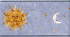 the sun and moon are depicted in this artistic painting