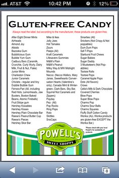 Finally some kind of list!! Celiac doesn't have to be so bad haha Gluten Free Candy List, Gluten Free Candy, Gluten Free Kids, Sans Gluten Sans Lactose