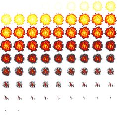 an array of red, yellow and orange objects are arranged in the shape of letters