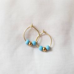 Mermaid Hoops - Gold Hoop Earrings - Small Hoop Earrings - Seed Bead Hoop Earrings - Tiny Gold Hoops - Bead Hoop Earrings - Gift for Her Gold Hoop Jewelry With Tiny Beads, Gold Hoop Earrings With Tiny Beads, Blue Small Hoop Earrings With Tiny Beads, Blue Dangle Hoop Earrings With Tiny Beads, Handmade Small Hoop Blue Earrings, Hoop Earring Outfit, Hoop Earrings Aesthetic, Delicate Gold Bracelet, Quartz Choker