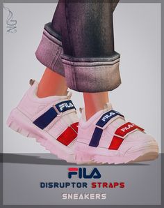 an advertisement for fila disrupt strap sneakers